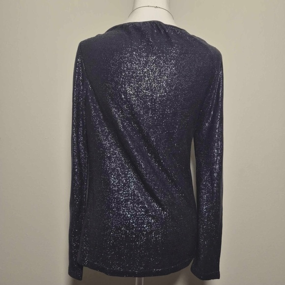 Ramy Brook Shimmering Navy Metallic Sparkly Draped Knit Top S - Picture 8 of 14